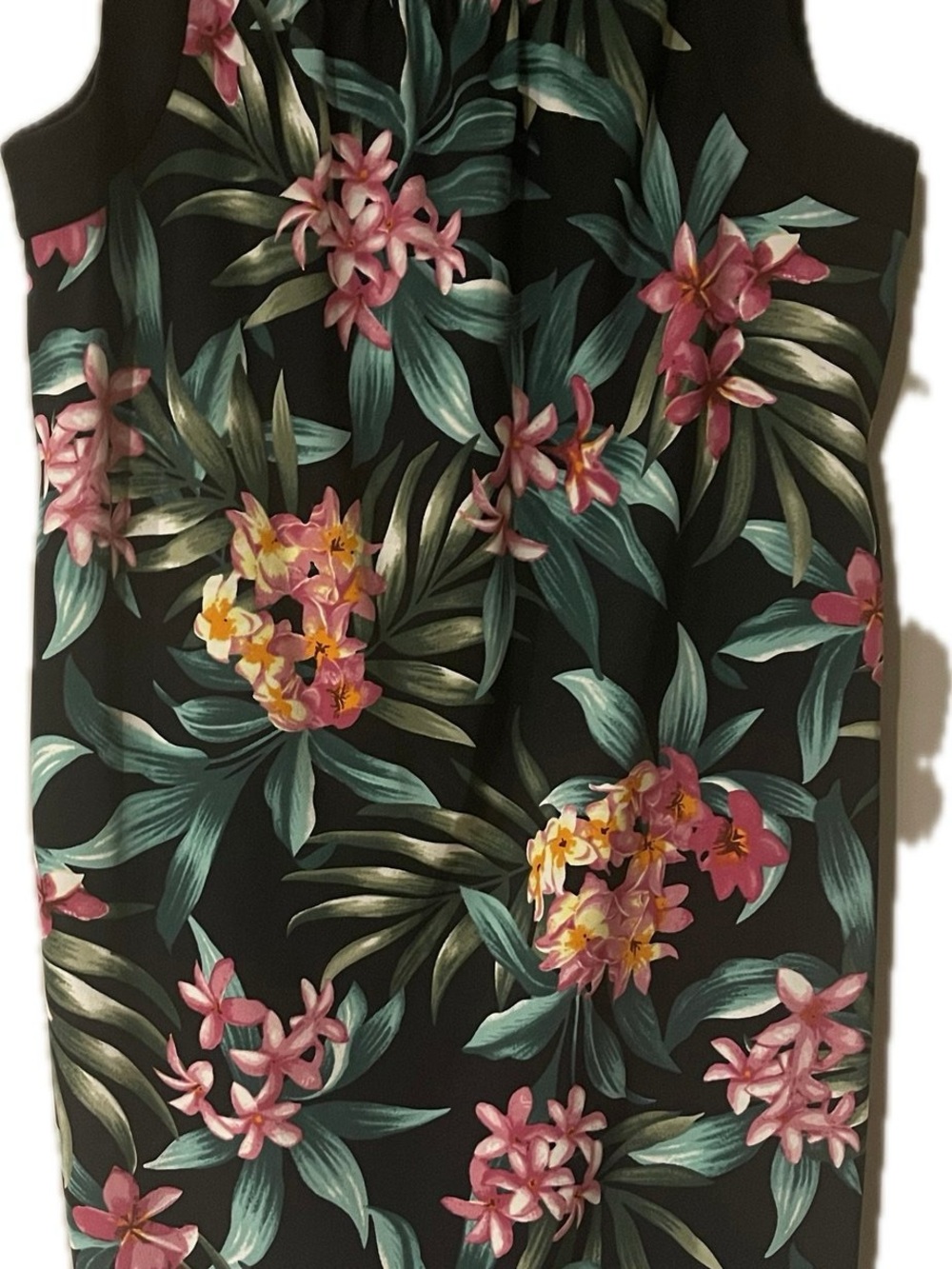 Women’s Black Tropical Floral Dress with Pink & Yellow Blooms